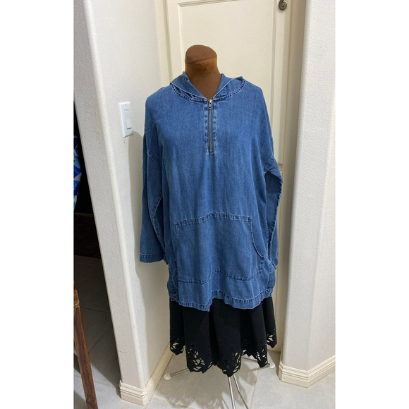 Soft Surroundings Blue Denim Hooded Tencel Shirt Women’s - Picture 1 of 7